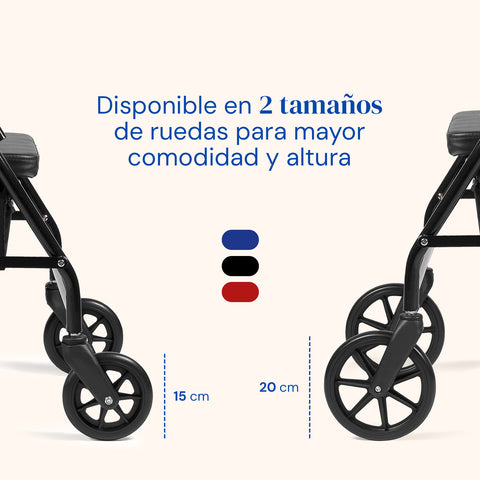Andador Lambda | Cuatro ruedas, asiento y respaldo, andador para ancianos (Negro)