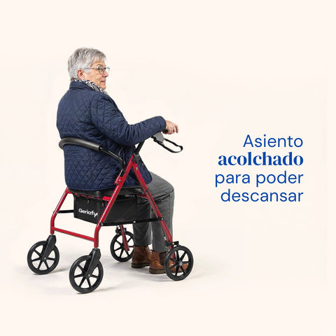 Andador Lambda Max | Rollator, 4 ruedas XL, asiento y respaldo (Rojo)
