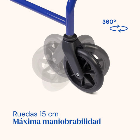 Andador Lambda | Cuatro ruedas, asiento y respaldo, andador para ancianos (Azul)