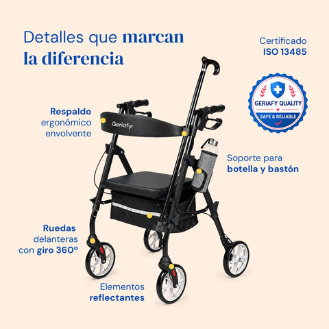 Andador Sigma | Rollator, plegable, 4 ruedas (Negro)