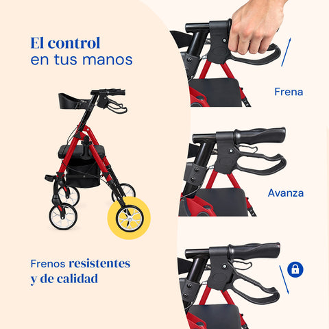 Andador Sigma | Rollator, plegable, 4 ruedas (Rojo)