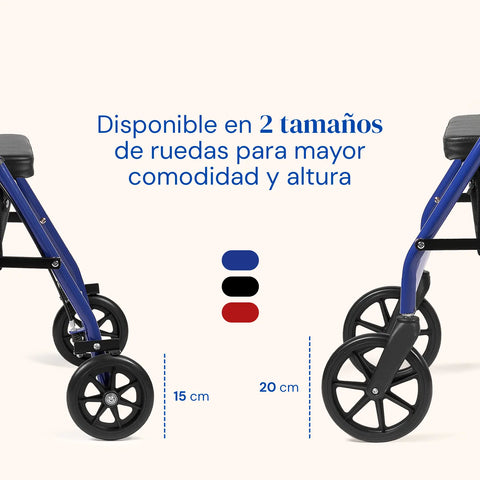 Andador Lambda | Cuatro ruedas, asiento y respaldo, andador para ancianos (Azul)
