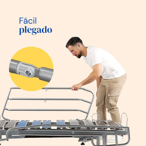 Cama articulada hospitalaria con carro elevador y barandillas - 105x200 cm