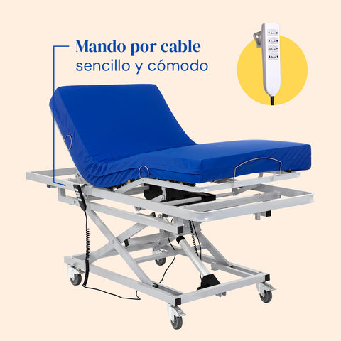 Cama articulada hospitalaria de carro elevador con colchón viscoelástico Professional V3 - 90x190 cm