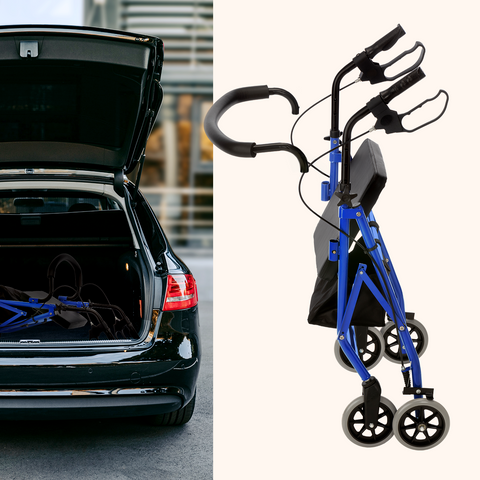 Starsi dla osób starszych | 4 koła | Hamulce na kierownicy | Składany | Niebieski